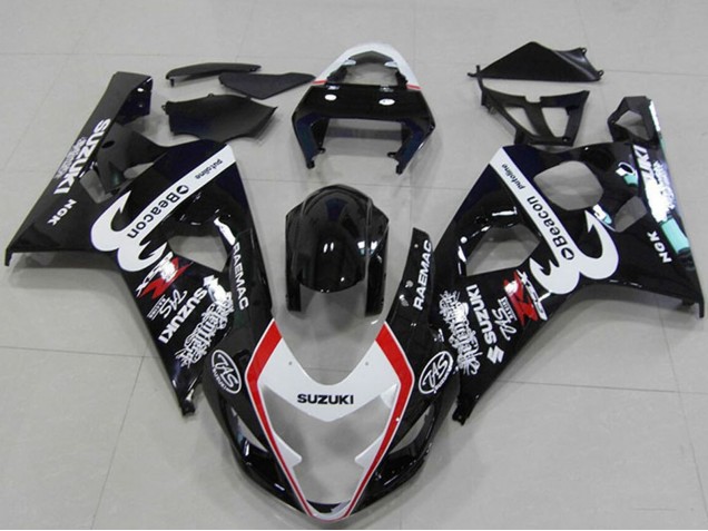 Billige Suzuki GSXR 750 Motorrad Verkleidung 2004-2005 - Glanzendes Schwarz Weiss Rot Leuchtfeuer