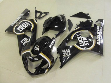 Billige Suzuki GSXR 750 Motorrad Verkleidung 2004-2005 - Glanzendes Schwarz Weiss Lucky Strike Motul