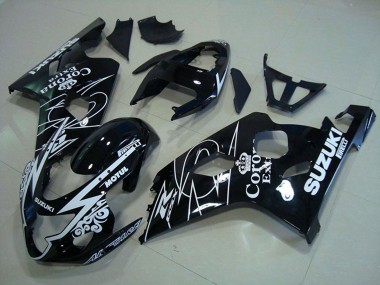 Billige Suzuki GSXR 750 Motorrad Verkleidung 2004-2005 - Glanzendes Schwarz Weiss Corona Extra Motul