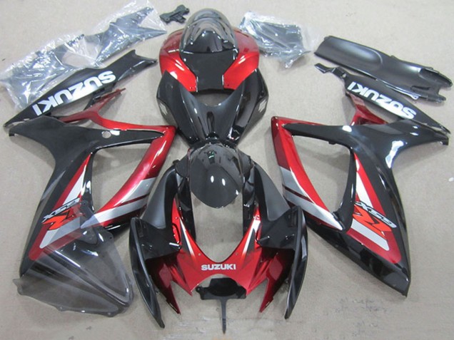 Billige Suzuki GSXR 750 Motorrad Verkleidung 2006-2007 - Rot Glanzendes Schwarz