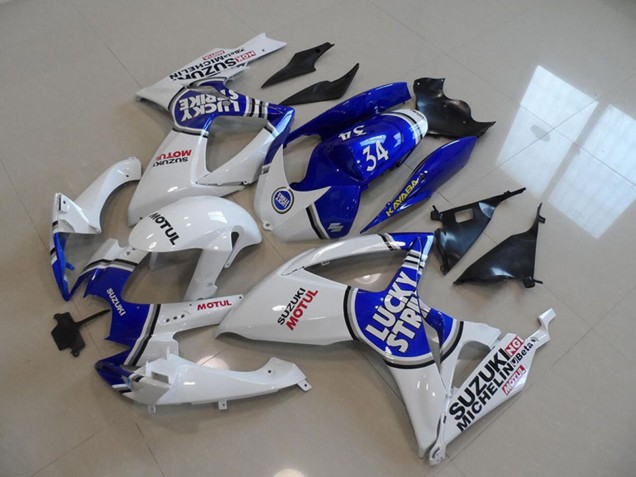Billige Suzuki GSXR 750 Motorrad Verkleidung 2006-2007 - Weiss Blau Lucky Strike Motul 34