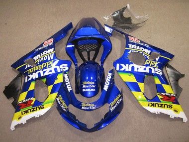 Billige Suzuki GSXR 1000 Motorrad Verkleidung 2000-2002 - Blau Gelb Weiss Telefonica MoviStar