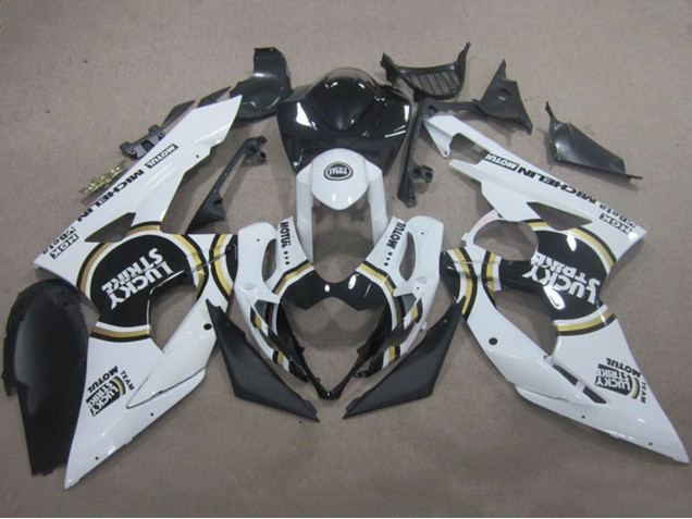 Billige Suzuki GSXR 1000 Motorrad Verkleidung 2005-2006 - Weiss Schwarz Lucky Strike Motul