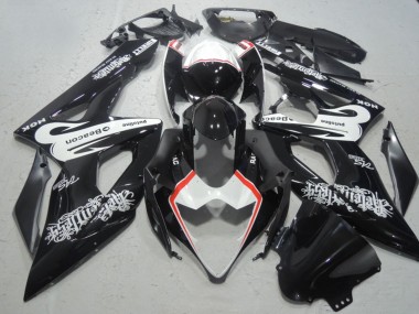 Billige Suzuki GSXR 1000 Motorrad Verkleidung 2005-2006 - Glanzendes Schwarz Weiss Rot Leuchtfeuer