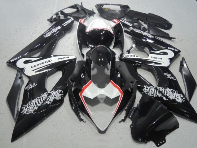 Billige Suzuki GSXR 1000 Motorrad Verkleidung 2005-2006 - Glanzendes Schwarz Weiss Rot Leuchtfeuer