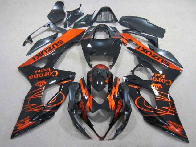 Billige Suzuki GSXR 1000 Motorrad Verkleidung 2005-2006 - Glanzendes Schwarz Orange Corona Extra