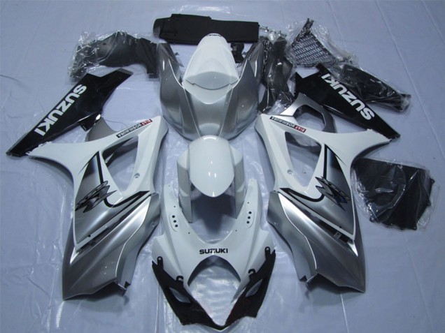 Billige Suzuki GSXR 1000 Motorrad Verkleidung 2007-2008 - Weiss Silber Schwarz