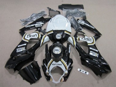 Billige Suzuki GSXR 1000 Motorrad Verkleidung 2007-2008 - Weiss Schwarz Lucky Strike Motul