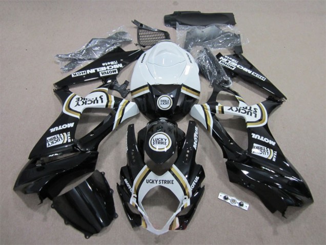 Billige Suzuki GSXR 1000 Motorrad Verkleidung 2007-2008 - Weiss Schwarz Lucky Strike Motul