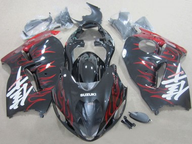 Billige Suzuki GSXR 1300 Hayabusa Motorrad Verkleidung 1996-2007 - Schwarz Rot Flamme
