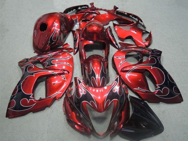 Billige Suzuki GSXR 1300 Hayabusa Motorrad Verkleidung 1996-2007 - Rot Silber Schwarz Flamme