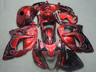 Billige Suzuki GSXR 1300 Hayabusa Motorrad Verkleidung 2008-2020 - Rot Schwarz Flamme