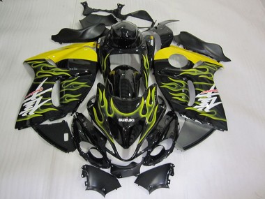 Billige Suzuki GSXR 1300 Hayabusa Motorrad Verkleidung 2008-2020 - Glanzendes Schwarz Gelb Flamme