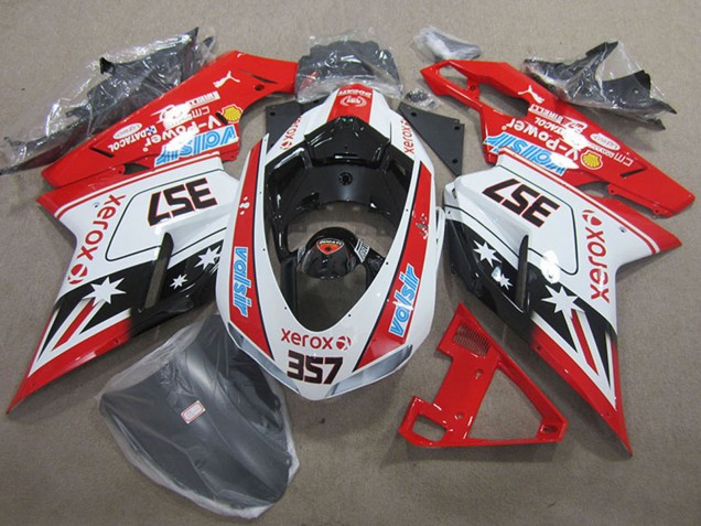 Billige Ducati 1098 Motorrad Verkleidung 2007-2014 - Weiss Rot Schwarz Xerox 357