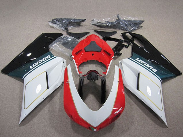 Billige Ducati 848 1098 1198 Motorrad Verkleidung Kit 2007-2014 - Weiss Rot Glanzendes Schwarz