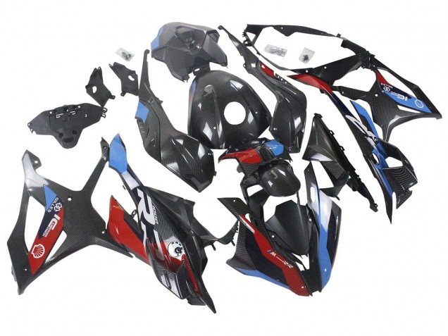 Billige BMW S1000RR Motorrad Verkleidung 2023-2024 - Blau Rot Carbonfaser