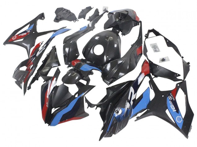Billige BMW S1000RR Motorrad Verkleidung 2023-2024 - Blau Rot Carbonfaser