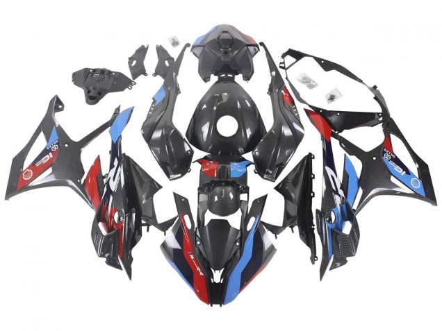 Billige BMW S1000RR Motorrad Verkleidung 2023-2024 - Blau Rot Carbonfaser