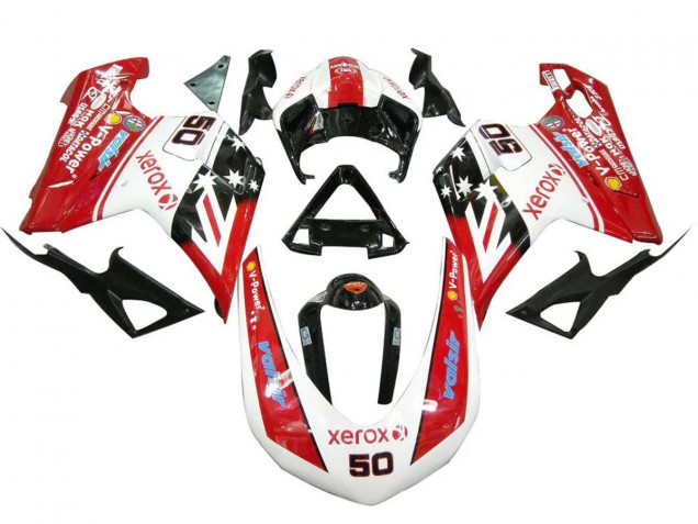 Billige Ducati 848 1098 1198 Motorrad Verkleidung 2007-2014 - Weiss Rot Glanzendes Schwarz Valsir Xerox 50