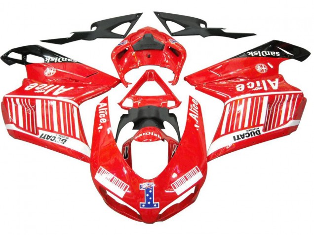 Billige Ducati 1098 Motorrad Verkleidung 2007-2014 - Weiss Rot Glanzendes Schwarz Alice 1