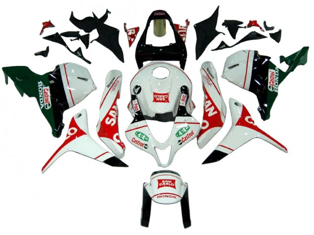 Billige Honda CBR600RR Motorrad Verkleidung 2009-2012 - Weiss Rot Grun Castrol San Carlo