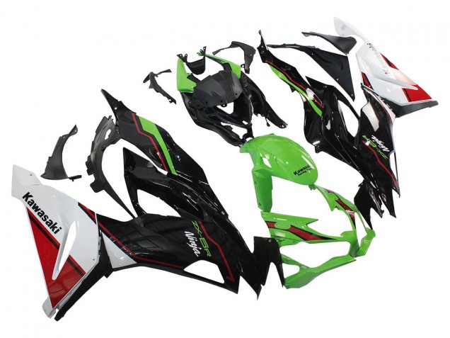 Billige Kawasaki ZX6R Motorrad Verkleidung 2019-2022 - Grun Glanzendes Schwarz Weiss Rot