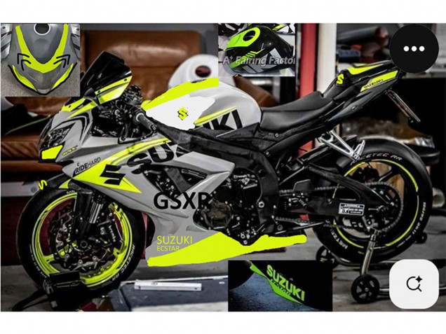 Billige Suzuki GSXR 750 Motorrad Verkleidung 2004-2005 - Grau Zitrone Grun Schwarz
