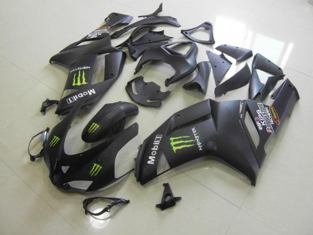 Matt Schwarz Monster Kawasaki ZX6R 2007-2008 Motorrad Verkleidungen Matt Schwarz Monster Kawasaki ZX6R 2007-2008 Motorrad Verkleidungen