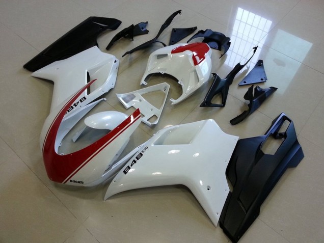 Matt Schwarz Weiß mit rotem Streifen Ducati 848 1098 1198 2007-2014 Motorrad Verkleidungen Matt Schwarz Weiß mit rotem Streifen Ducati 848 1098 1198 2007-2014 Motorrad Verkleidungen
