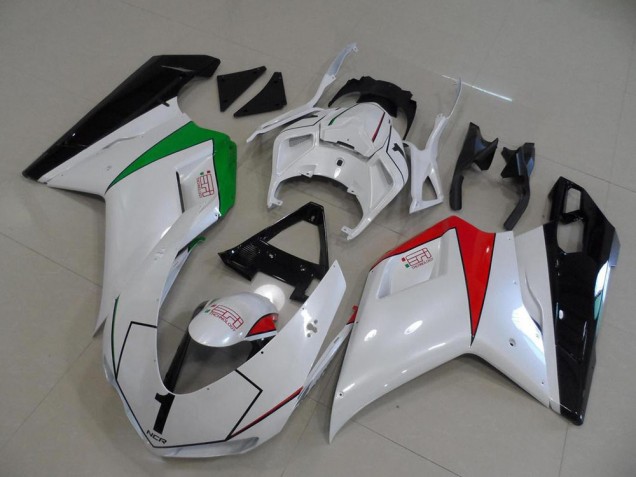 Perl Weiß mit italienischer Flagge Ducati 848 1098 1198 2007-2014 Motorrad Verkleidungen Perl Weiß mit italienischer Flagge Ducati 848 1098 1198 2007-2014 Motorrad Verkleidungen