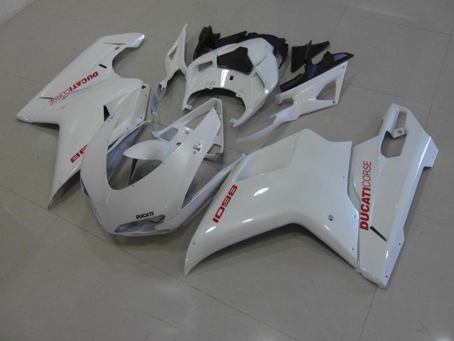 Perl Weiß mit roten Aufklebern Ducati 848 1098 1198 2007-2014 Motorrad Verkleidungen Perl Weiß mit roten Aufklebern Ducati 848 1098 1198 2007-2014 Motorrad Verkleidungen