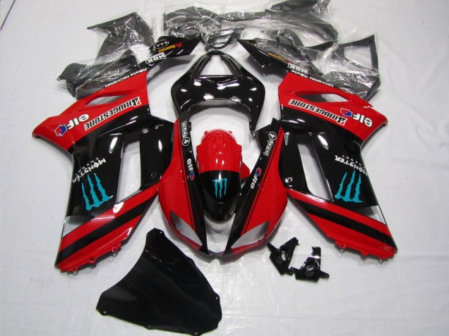 Rot Schwarz Monster Kawasaki ZX6R 2007-2008 Motorrad Verkleidungen Rot Schwarz Monster Kawasaki ZX6R 2007-2008 Motorrad Verkleidungen