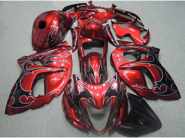 Rot mit Schwarz Flamme Suzuki GSXR 1300 Hayabusa 1996-2007 Motorrad Verkleidungen Rot mit Schwarz Flamme Suzuki GSXR 1300 Hayabusa 1996-2007 Motorrad Verkleidungen