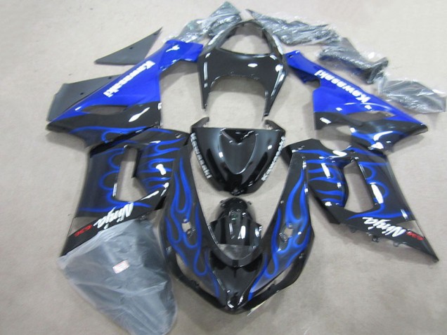 Schwarz Blau Flammen Ninja 636 Kawasaki ZX6R 2005-2006 Motorrad Verkleidungen Schwarz Blau Flammen Ninja 636 Kawasaki ZX6R 2005-2006 Motorrad Verkleidungen