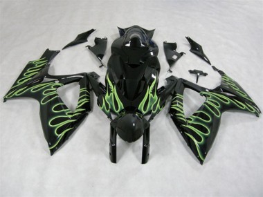 Schwarz Grün Flamme Suzuki GSXR 600 K6 2006-2007 Motorrad Verkleidungen