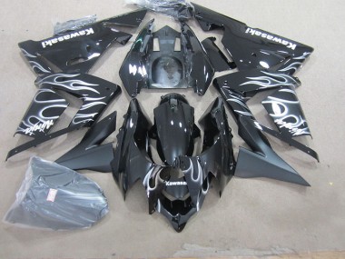 Schwarz mit Weißer Flamme Kawasaki ZX10R 2003-2005 Motorrad Verkleidungen