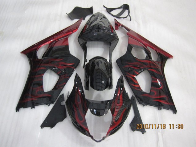 Schwarz rote Flamme Suzuki GSXR 1000 K3 2003-2004 Motorrad Verkleidungen Schwarz rote Flamme Suzuki GSXR 1000 K3 2003-2004 Motorrad Verkleidungen