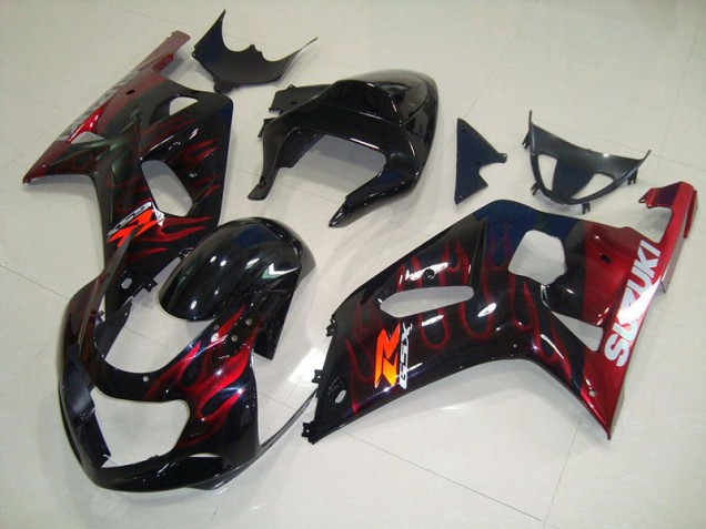 Schwarz rote Flamme Suzuki GSXR 750 K1 K2 K3 2001-2003 Motorrad Verkleidungen Schwarz rote Flamme Suzuki GSXR 750 K1 K2 K3 2001-2003 Motorrad Verkleidungen