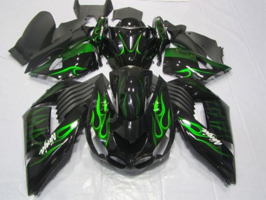 Schwarze Grüne Flamme Ninja Kawasaki ZX14R ZZR 1400 2006-2011 Motorrad Verkleidungen