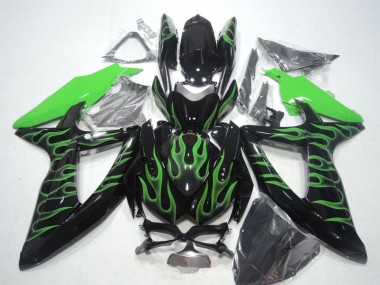 Schwarze Grüne Flamme Suzuki GSXR 600 K8 2008-2010 Motorrad Verkleidungen
