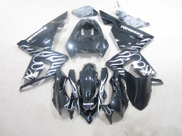 Schwarze Weiße Flamme Kawasaki ZX10R 2003-2005 Motorrad Verkleidungen Schwarze Weiße Flamme Kawasaki ZX10R 2003-2005 Motorrad Verkleidungen