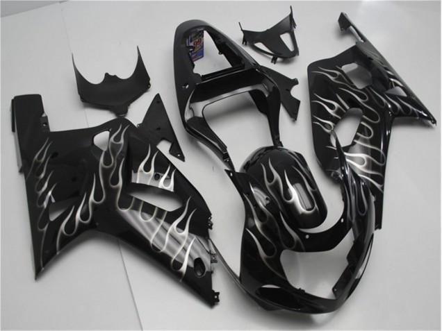 Schwarze Weiße Flamme Suzuki GSXR 600 / 750 K1 K2 K3 2001-2003 Motorrad Verkleidungen Schwarze Weiße Flamme Suzuki GSXR 600 / 750 K1 K2 K3 2001-2003 Motorrad Verkleidungen