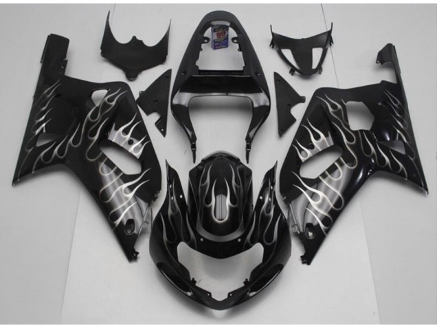 Schwarze Weiße Flamme Suzuki GSXR 600 / 750 K1 K2 K3 2001-2003 Motorrad Verkleidungen Schwarze Weiße Flamme Suzuki GSXR 600 / 750 K1 K2 K3 2001-2003 Motorrad Verkleidungen