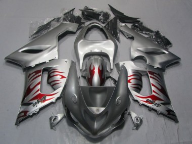 Silber Rot Flamme Ninja Kawasaki ZX6R 2005-2006 Motorrad Verkleidungen