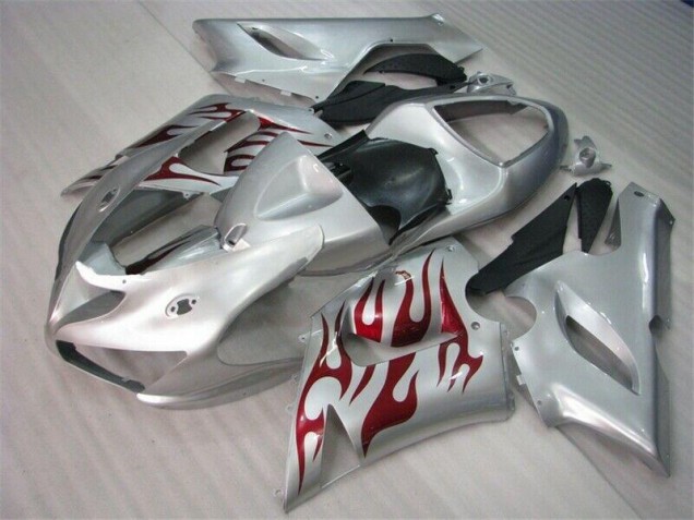 Silber Rot Flammen Kawasaki ZX6R 2005-2006 Motorrad Verkleidungen Silber Rot Flammen Kawasaki ZX6R 2005-2006 Motorrad Verkleidungen