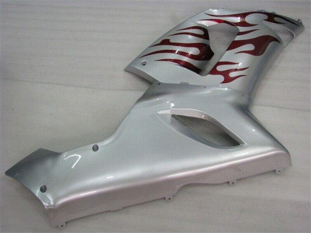 Silber Rot Flammen Kawasaki ZX6R 2005-2006 Motorrad Verkleidungen Silber Rot Flammen Kawasaki ZX6R 2005-2006 Motorrad Verkleidungen