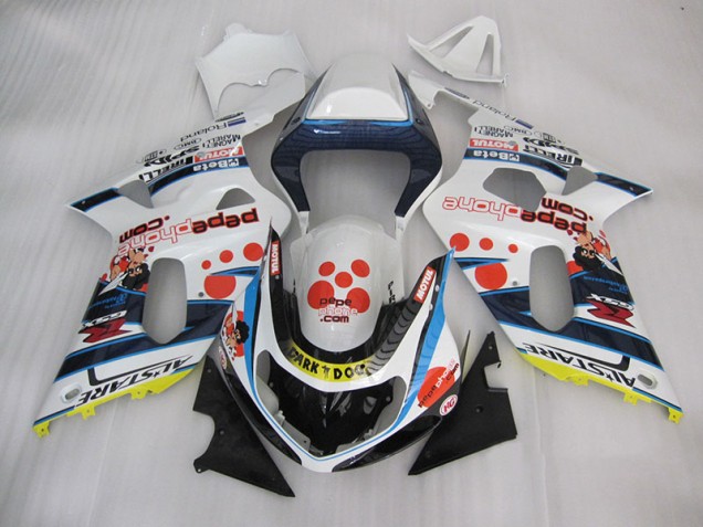 Weiß Blau Dunkel Hund Suzuki GSXR 600 K1 K2 K3 2001-2003 Motorrad Verkleidungen Weiß Blau Dunkel Hund Suzuki GSXR 600 K1 K2 K3 2001-2003 Motorrad Verkleidungen