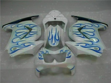 Weiß Blau Flamme Kawasaki EX250 2008-2012 Motorrad Verkleidungen