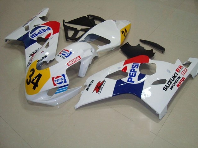 Weiß Blau Pepsi 34 Suzuki GSXR 750 K4 2004-2005 Motorrad Verkleidungen Weiß Blau Pepsi 34 Suzuki GSXR 750 K4 2004-2005 Motorrad Verkleidungen