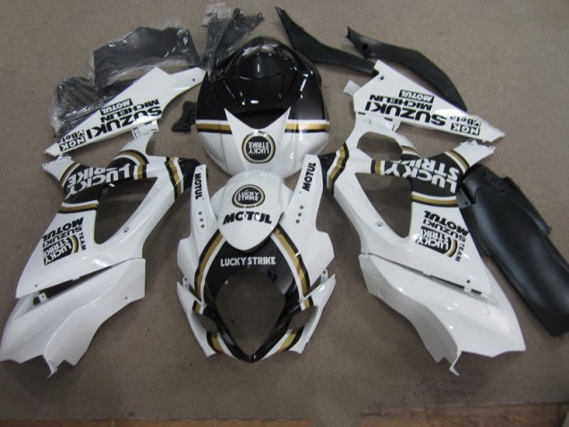 Weiß Lucky Strike Schwarz Motul Suzuki GSXR 1000 K7 2007-2008 Motorrad Verkleidungen Weiß Lucky Strike Schwarz Motul Suzuki GSXR 1000 K7 2007-2008 Motorrad Verkleidungen